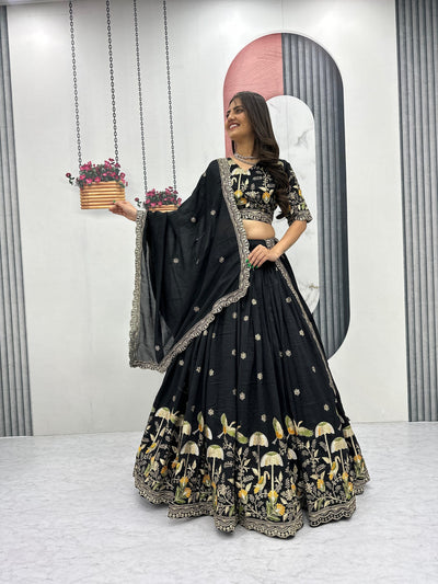 Festive Wear Black Color Lehenga Choli For Women