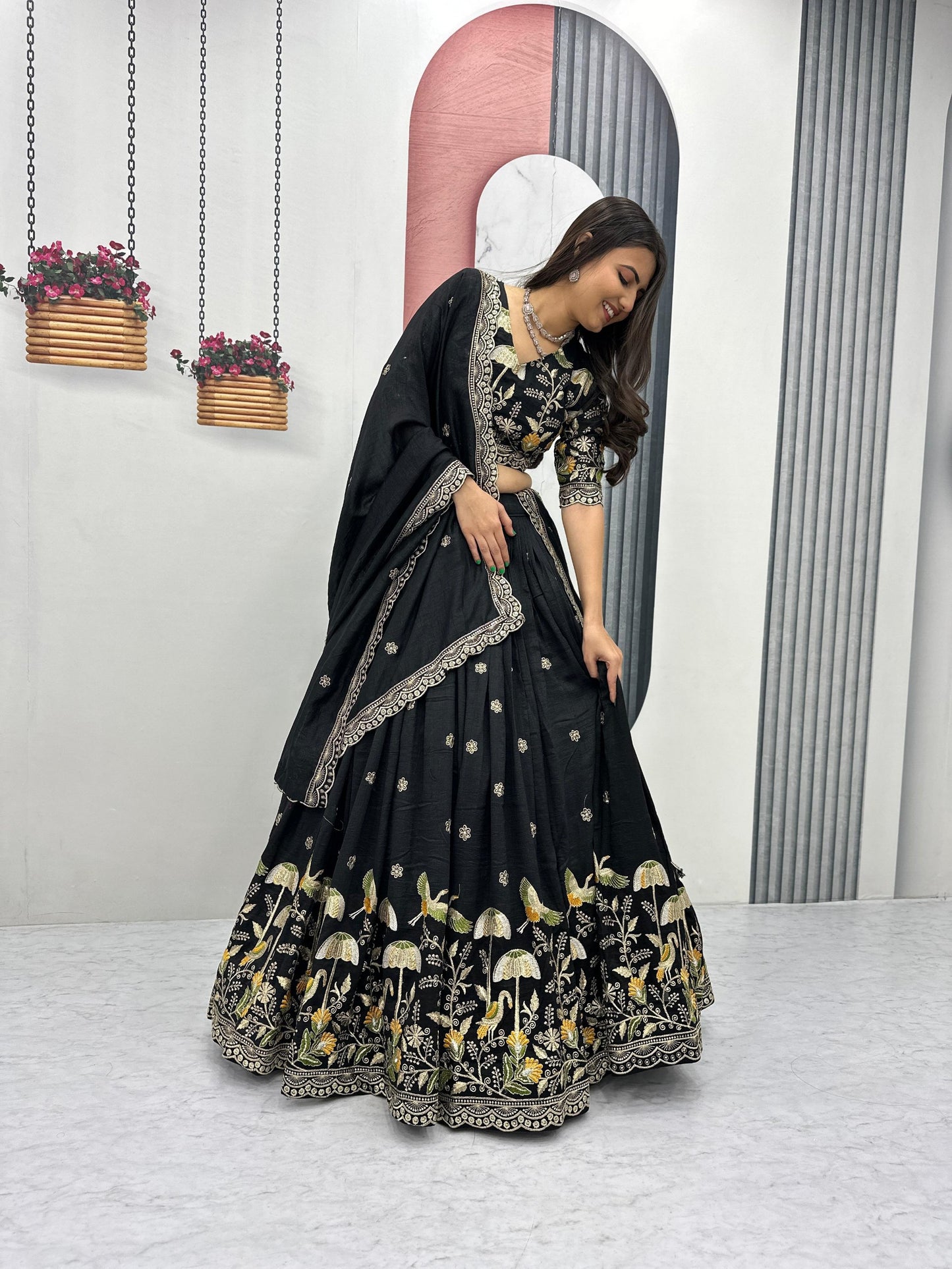 Festive Wear Black Color Lehenga Choli For Women