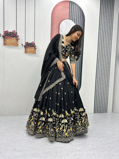 Festive Wear Black Color Lehenga Choli For Women