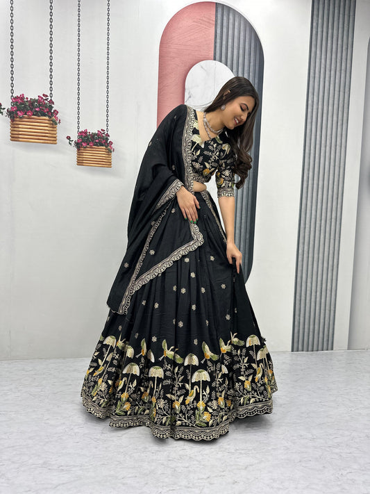 Festive Wear Black Color Lehenga Choli For Women
