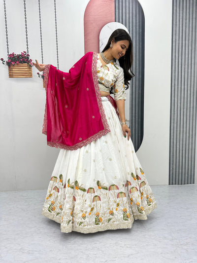 Wedding White Color Embroidery And Sequence Work Lehenga Choli