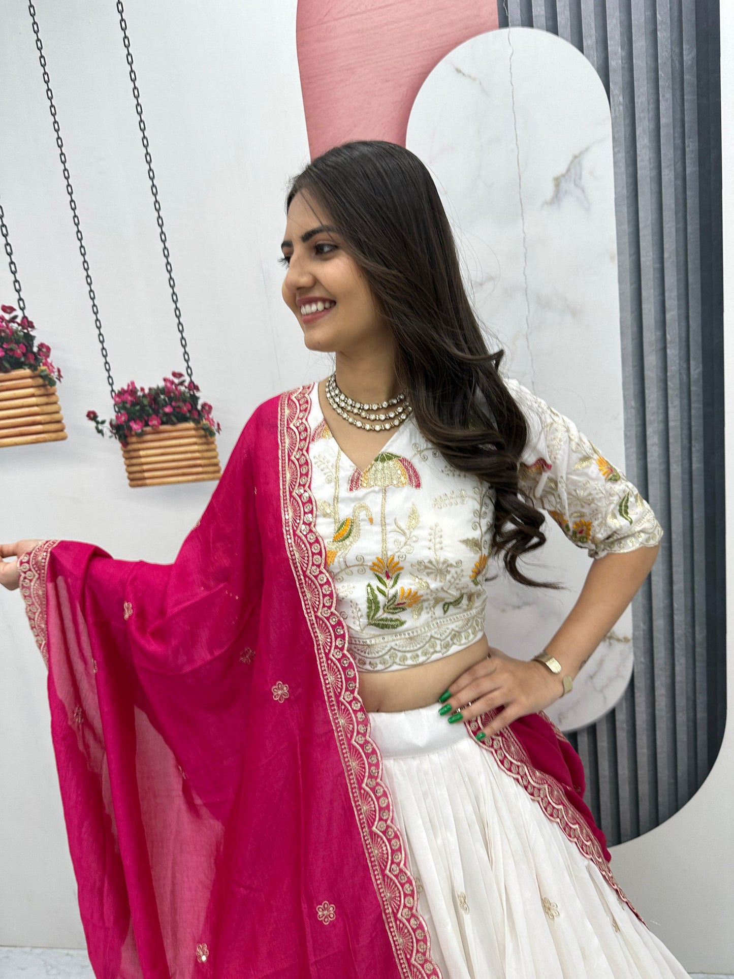 Wedding White Color Embroidery And Sequence Work Lehenga Choli