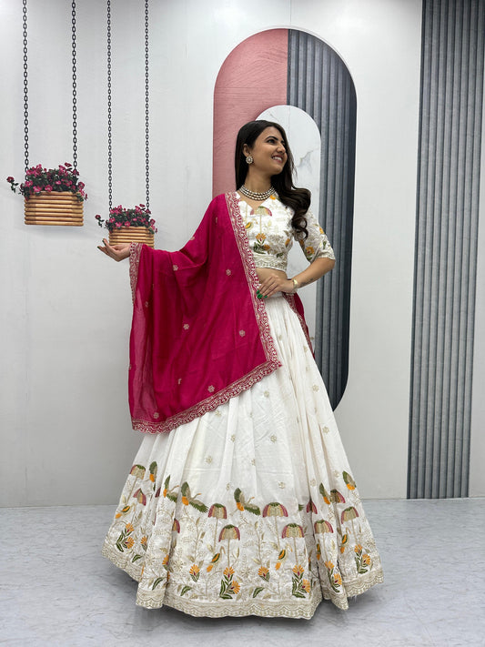 Wedding White Color Embroidery And Sequence Work Lehenga Choli