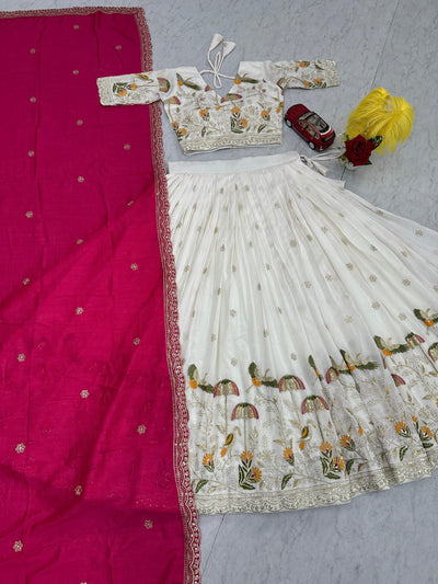 Wedding White Color Embroidery And Sequence Work Lehenga Choli