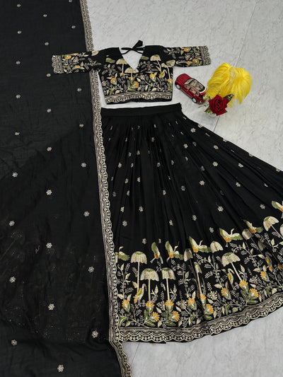 Festive Wear Black Color Lehenga Choli For Women