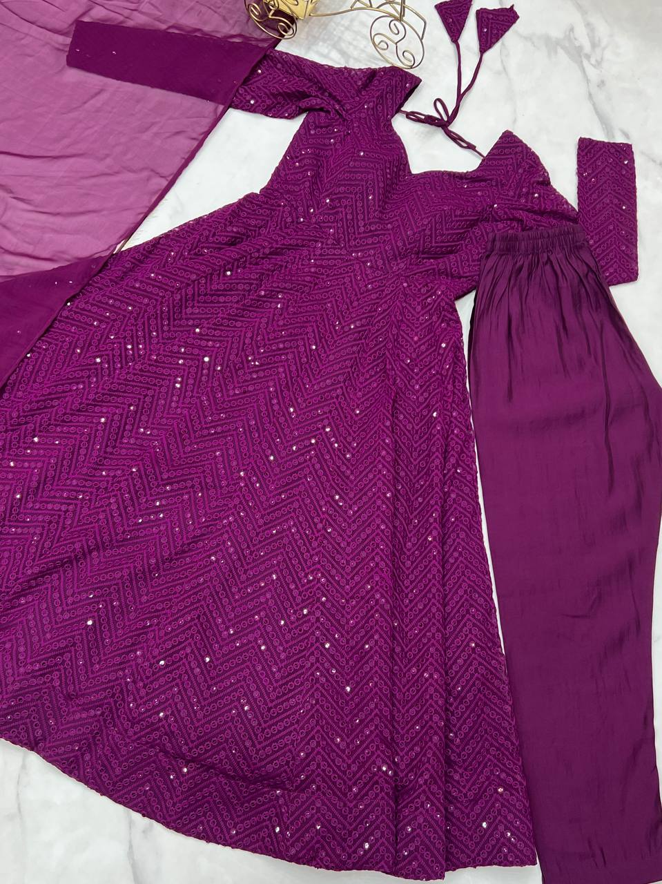 Purple Color Embroidery Work Anarkali Suit For Women