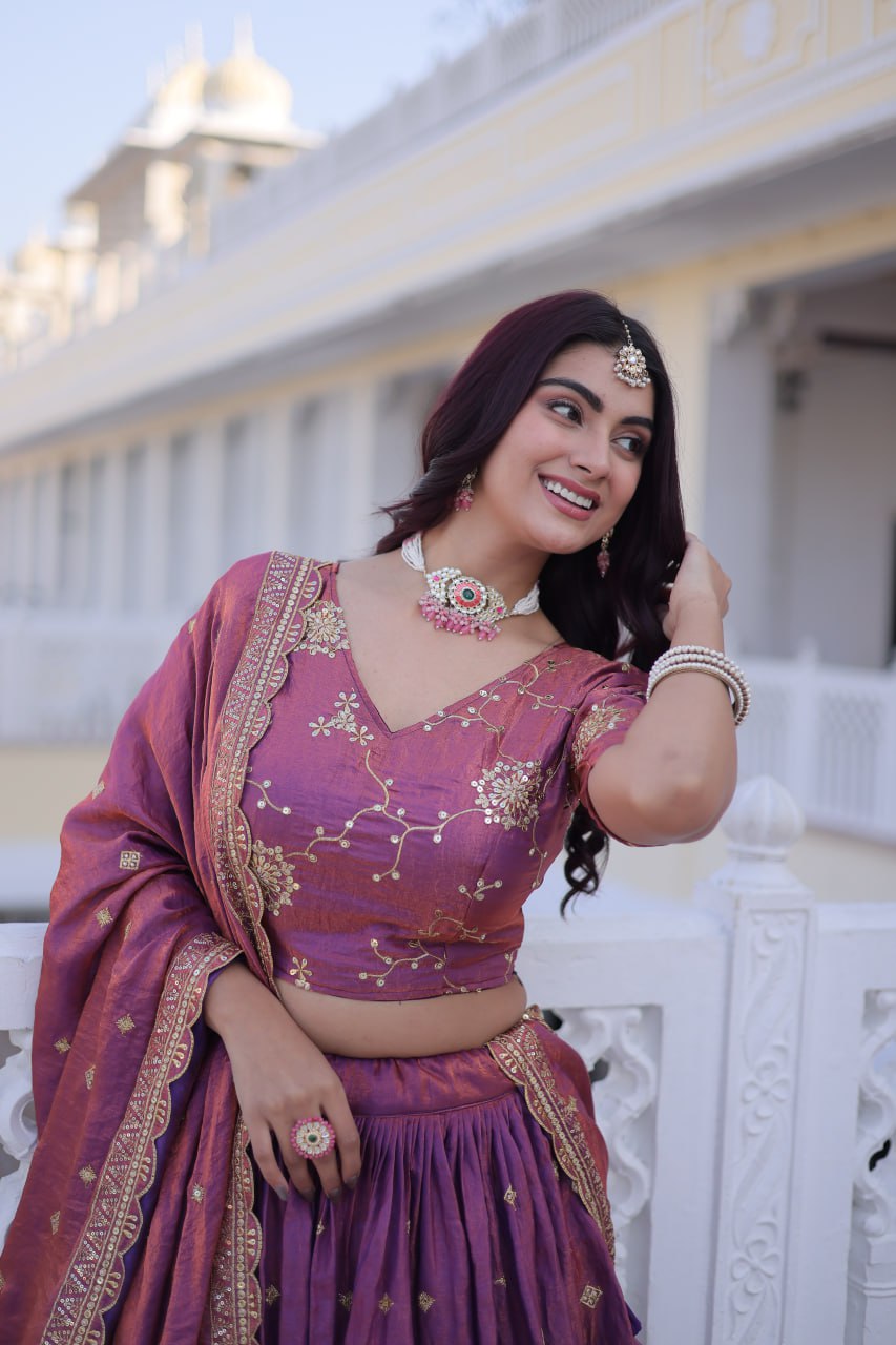 Purple Color Heavy Wedding Wear Sequence Work Lehenga Choli