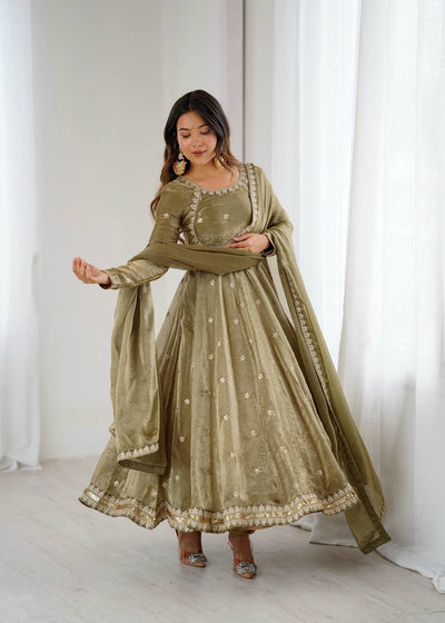 Mahendi Function Wear Designer Gown With Dupatta