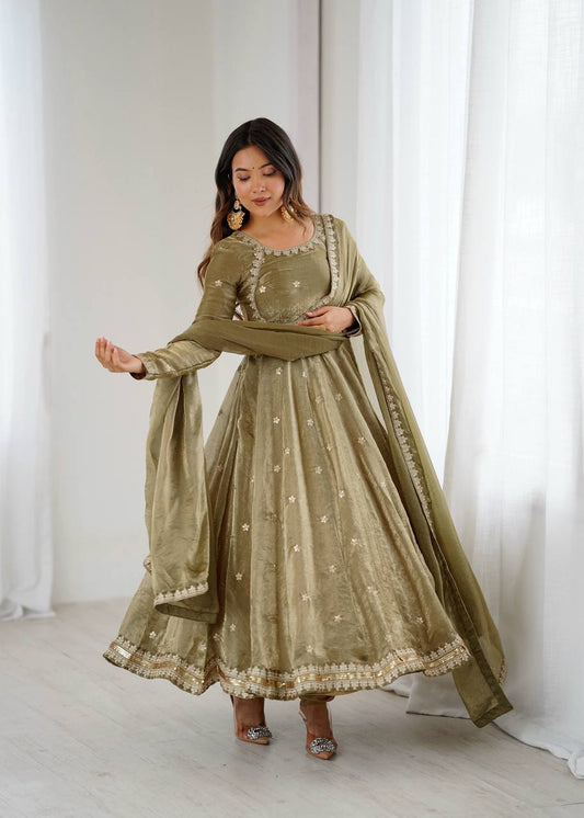 Mahendi Function Wear Designer Gown With Dupatta