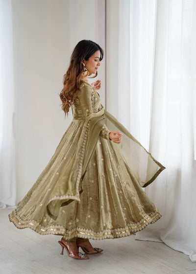 Mahendi Function Wear Designer Gown With Dupatta