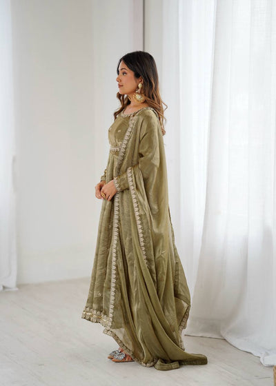 Mahendi Function Wear Designer Gown With Dupatta