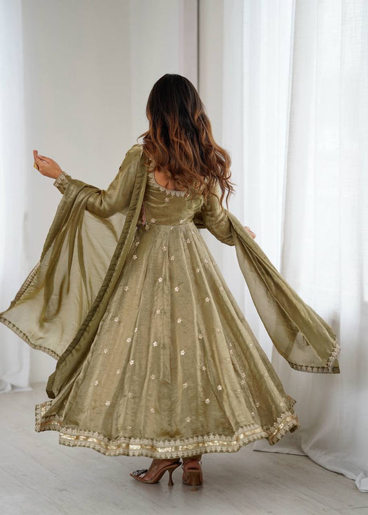 Mahendi Function Wear Designer Gown With Dupatta