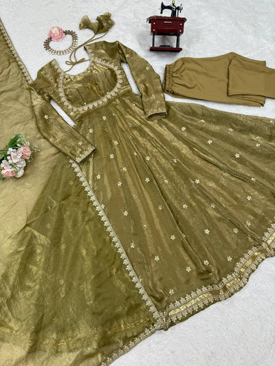 Mahendi Function Wear Designer Gown With Dupatta