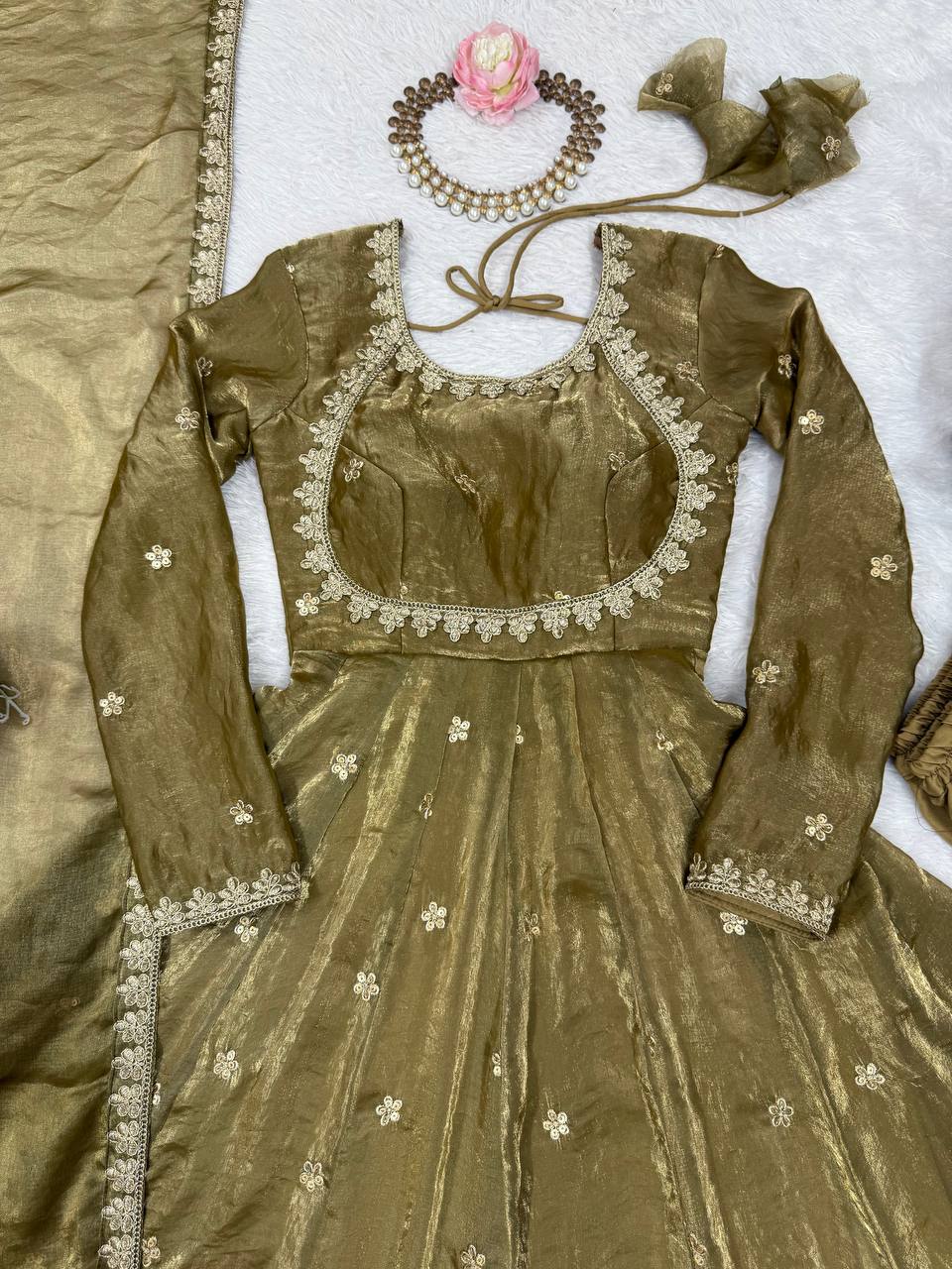 Mahendi Function Wear Designer Gown With Dupatta